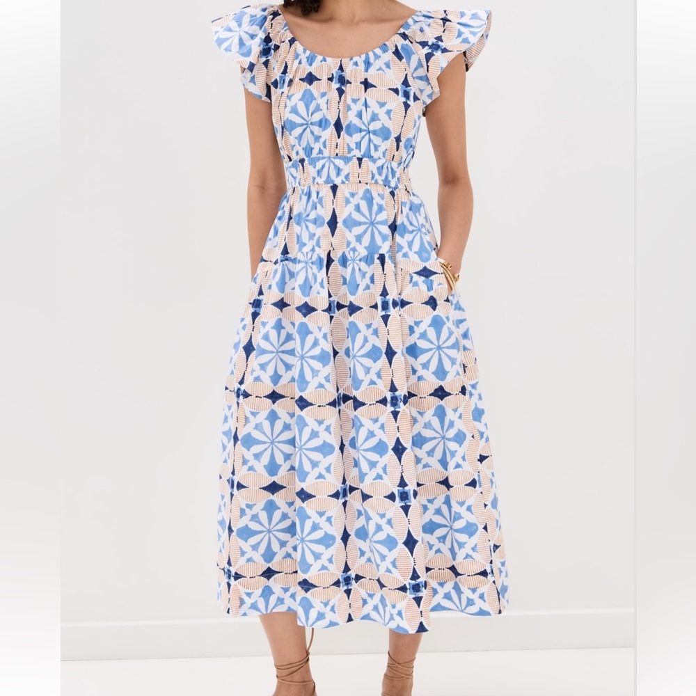 Marea Blue and White Geometric Midi Dress XS
